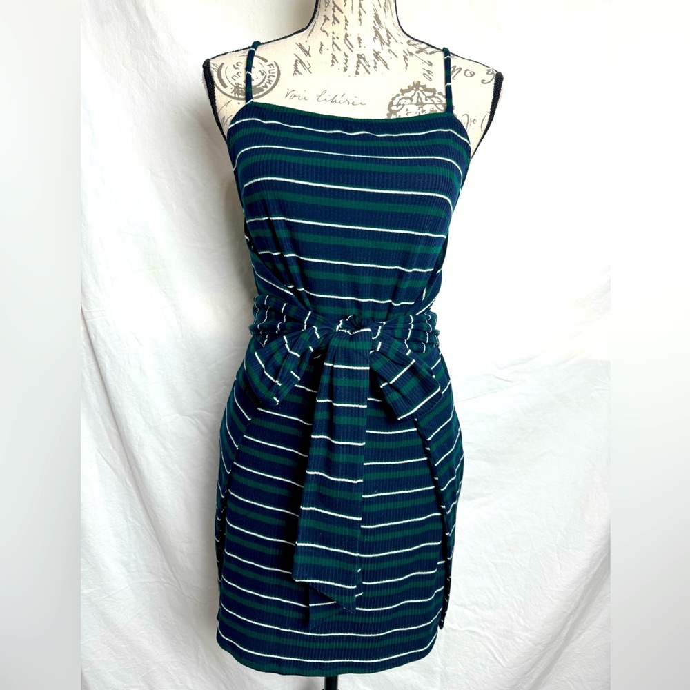 OLIVACEOUS Striped Tank Dress with Flattering Front Tie NWT Size S